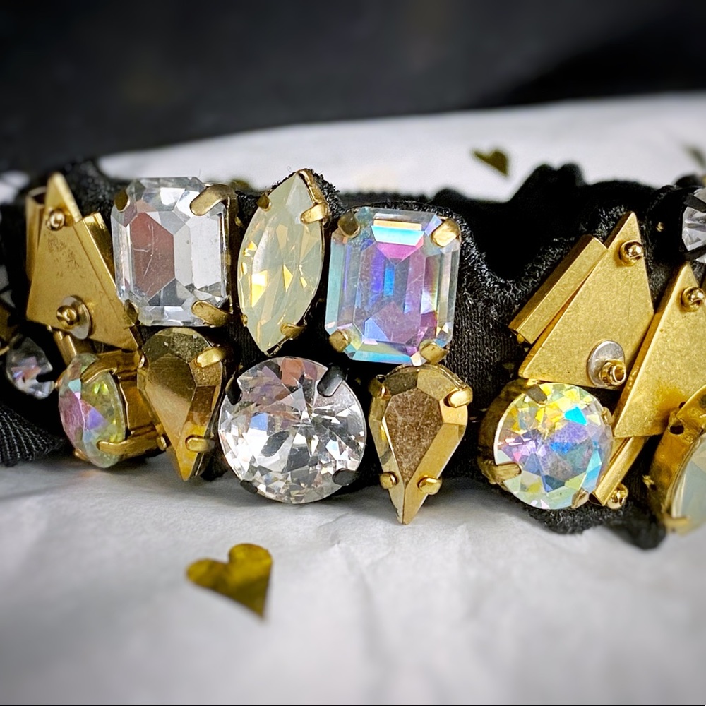 J. Crew • Ballet-tie Bracelet •Crystals with Gold embellishments •Black Satin